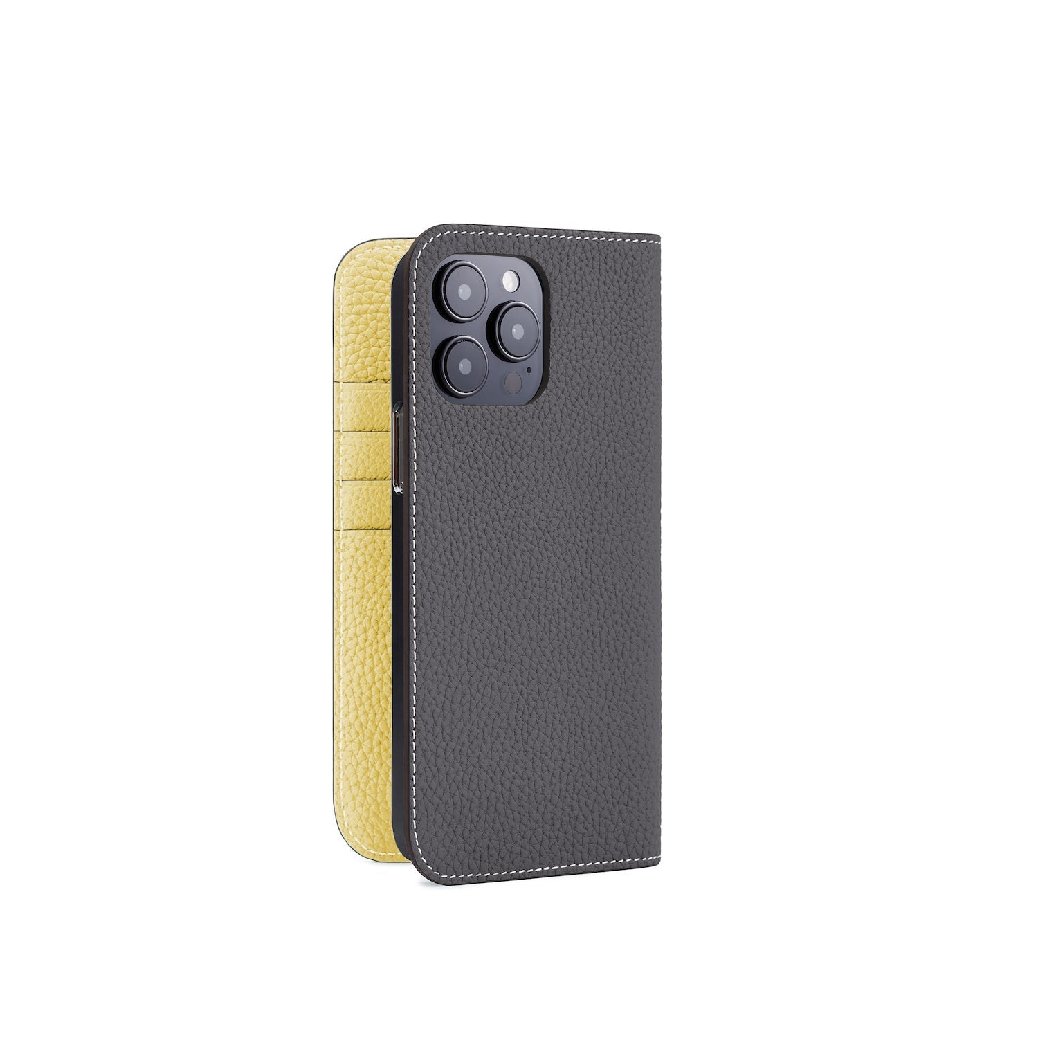 ダイアリーケース シュリンクレザー - チャコール × イエロー