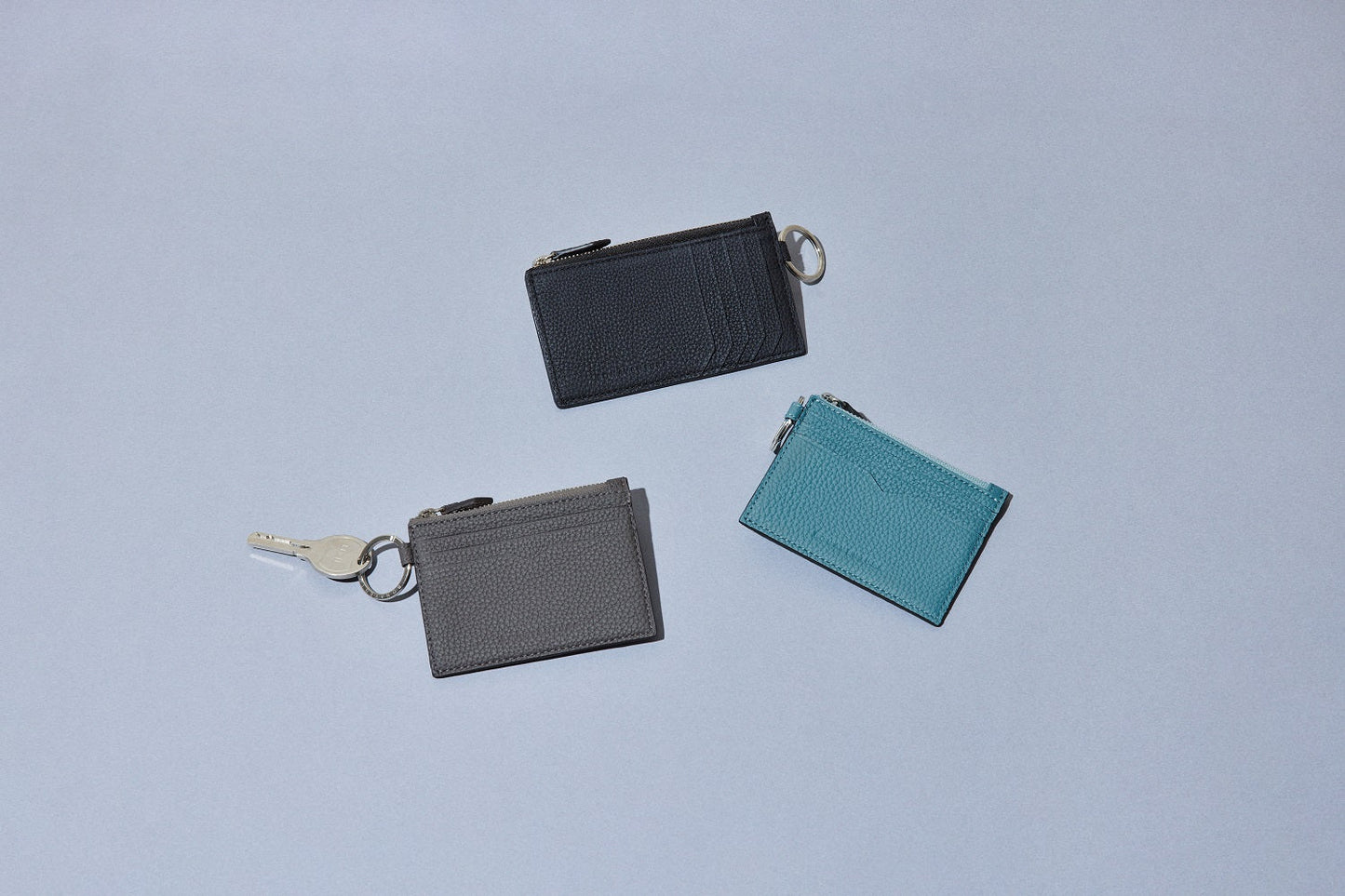 Card case with key ring in shrink leather